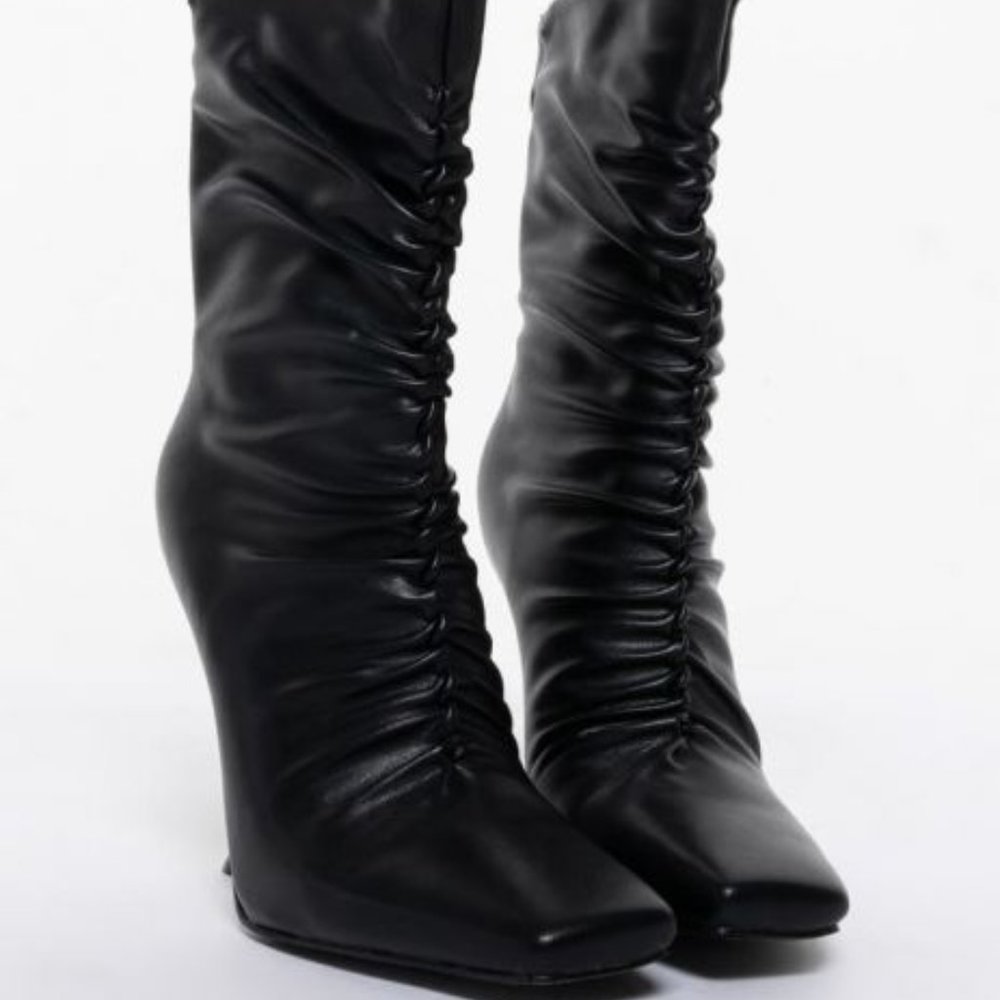 Xena Ruched: Square Toe Stiletto Heel Azalea Wang Bootie.7.5 - Picture 3 of 6